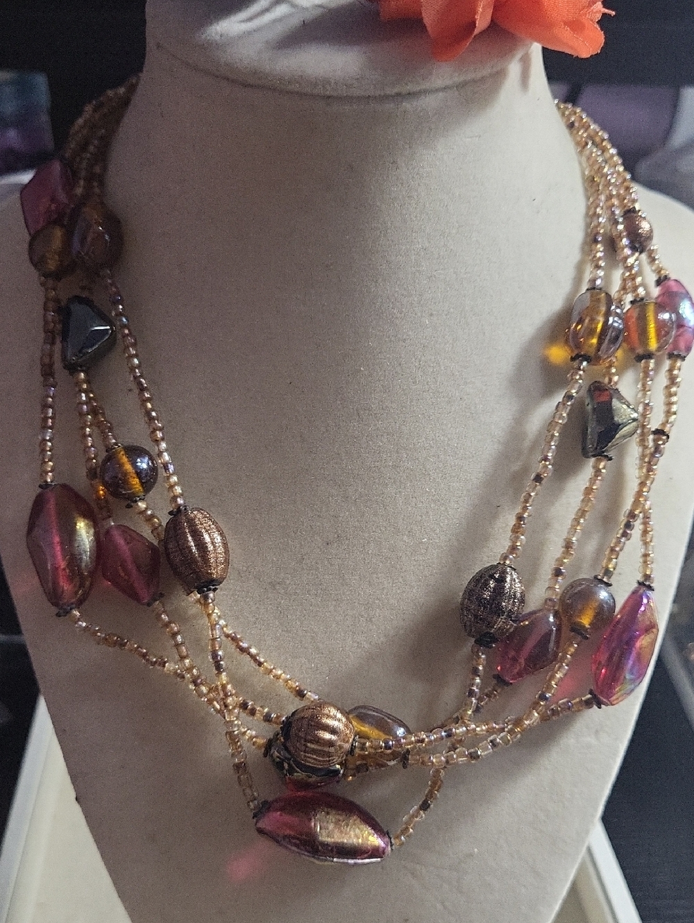 Multi-Strand Iridescent Bead Necklace